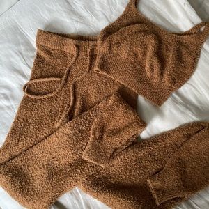 REFORMATION Tan Fuzzy Crop Top and Jogger Set XS